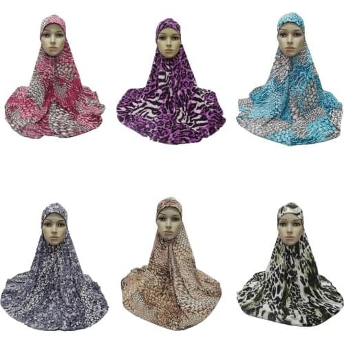 Women Amira Scarf Hijab Muslim Headscarf Leopard Printed Islamic Overhead Arab Shawl Head Wrap Turban Khimar Veil Prayer Garment