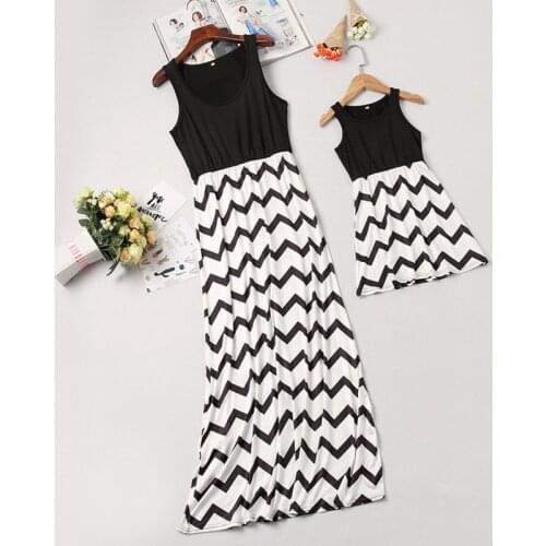 2021 Family Matching Mom And Me Maxi Bodycon Dress Women Summer Stripped Long Dress For Mommy Baby Girls Clothes Mother Daughter