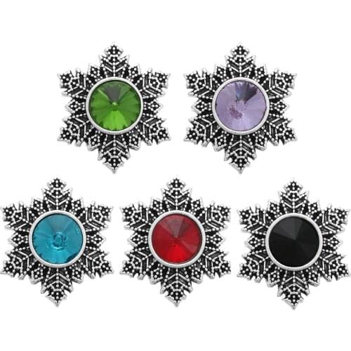 10pcs/lot New Snap Jewelry Crystal Snowflake Snap Buttons fit 18MM Snap Bracelet&Bangles Jewelry Women New Year Christmas Gifts