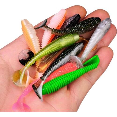 10Pcs/Lot Soft Lures Isca Pesca Silicone Worm Grub Bait Jig Wobbler Swimbait 60/75mm Shad Spiral T Tail Lure Pike Fishing Tackle