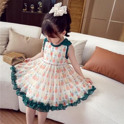 2021 Girls Summer Dress Pineapply Printed Fashion Baby Kids Mesh Birthday Party Tutu Dresses Children Clothes Vestido