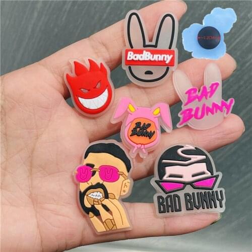 50Pcs Luminous Pink Bad Bunny Rabbit Astronaut PVC Shoe Charms Noctilucent Star Glowing Shoe Accessories DIY Croc Jibz Kid Gift