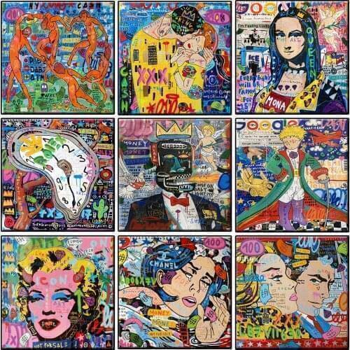 New 5D DIY Diamond Painting Graffiti Lover Clock Mona Lisa Street Art Diamond Mosaic Abstract Embroidery Cross Stitch Home Decor