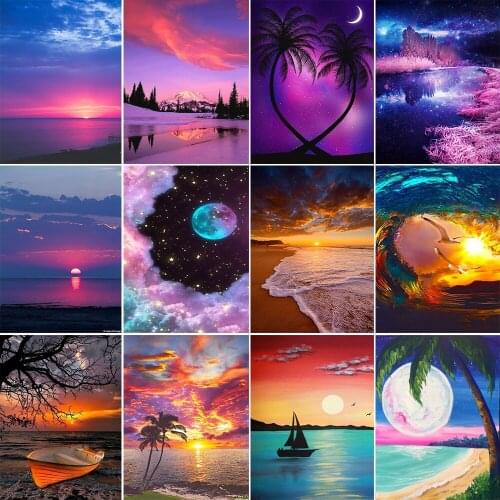 Diamond Painting 5d Diy Night Beach Embroidery Art Mosaic Dusk Landscape Home Wall Decoration Personalized Gift