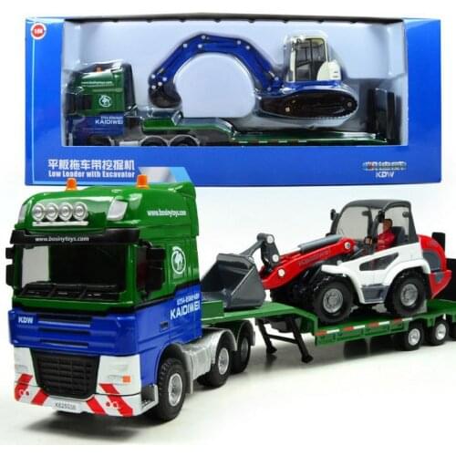 Free shipping! 1 : 50 alloy slide toy models construction vehicles,low loader with excavator model, Baby educational toys