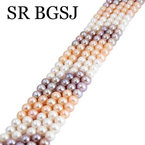 Free Shipping 8-9mm 3A Mixed Colors Graduated Nearly Round Natural Freshwater Pearl Beads Strand 14inch
