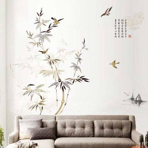 Large Wall Stickers Bamboo Ink Painting Wall Decals Living Room Decor Aesthetic Self Adhesive Wallpaper Office Room Decoration