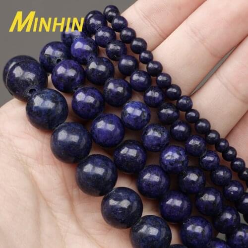 MINHIN 4/6/8/10/12mm Natural Stone Smooth Lapis Lazuli Bead Charm Bracelet Round Loose Beads For Jewelry Making DIY Accessories