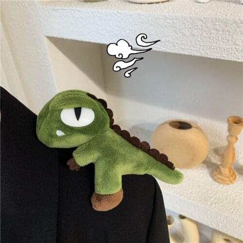 HUANZHI New Fluffy Plush Cartoon Adorable Stereoscopic Doll Dinosaur Animals Brooch for Women Couple Coat Accessories