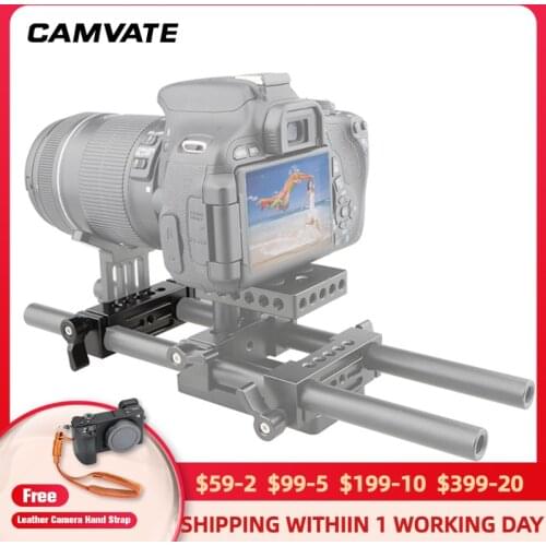 CAMVATE 2PCS Standard 15mm Rod Clamp With 1/4"-20 Thread Mounting Hole For DSLR Camera Shoulder Rig 15mm Rail Rod Support System