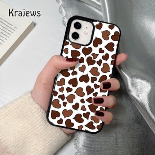 Krajews Hearts brown coque Phone Case for iPhone 12 mini 5 6S 7 8 PLUS X XS XR 11 PRO MAX SE 2020 Back Cover Funda Shell