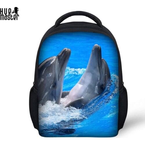 Bookbag for Children Kids 12 inch Kindergarten School Bags for Girls Boys 1-6 age Small Backpack Dolphins Printing Cool Daypack