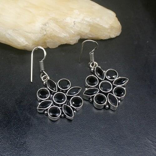 Gemstonefactory Big Promotion 925 Silver Gemstone Unique Black Onyx Women Ladies Gifts Dangle Drop Earrings 20212363