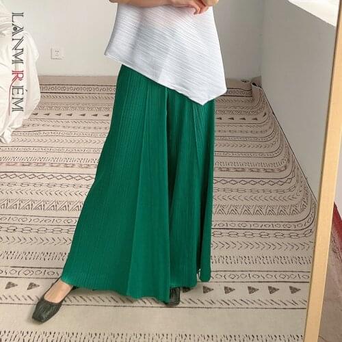 LANMREM Pleated Wide Leg Pants Womens High Waist New Summer 2021 Comfortable Versatile Casual Trousers 2D3961