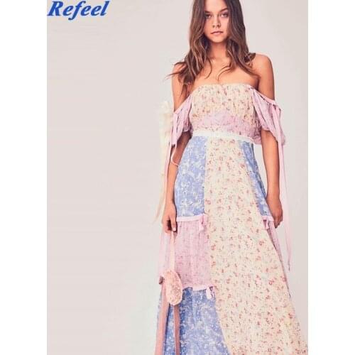 Boho loveshack summer dress square neck ruffles slim high waist silk-like holiday ins bloggers patchwork special interest dress