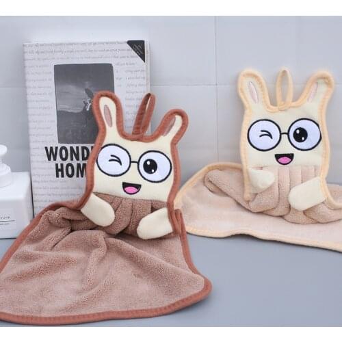 YADA Lovely Cartoon Coral Velvet Hand Towel Big Eye Rabbit Hanging Dishcloth Kitchen Dishcloth For Adults Women TW200010