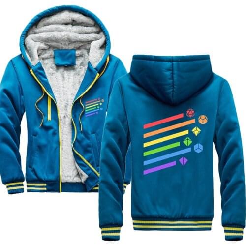 Rainbow Dice Men Hoodies Winter Thick Warm Fleece Zipper Mens Hoodies Coat Sportswear Male Streetwear Hooded Sweatshirt Men