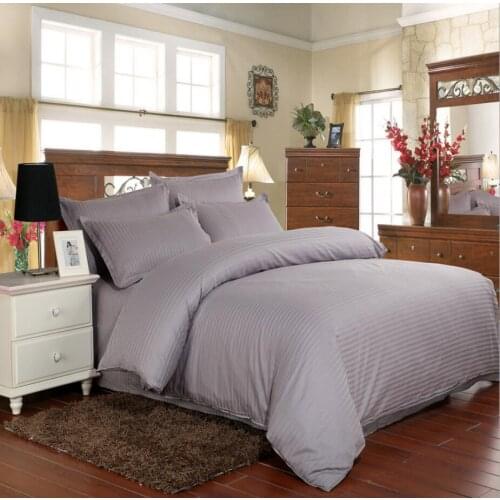 Solid Color Bedding Set Cotton 4pcs Gray Stripe Bedclothes Student Bedspread Hotel Comforter/Duvet cover Bed sheet Pillowcases