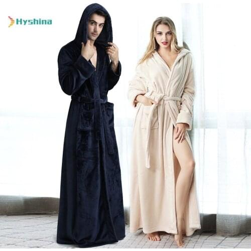 Autumn and Winter Extra Long Bathrobe Women Winter Coral Velvet Mens Hooded Bathrobe Lovers Hooded Flannel Nightgown