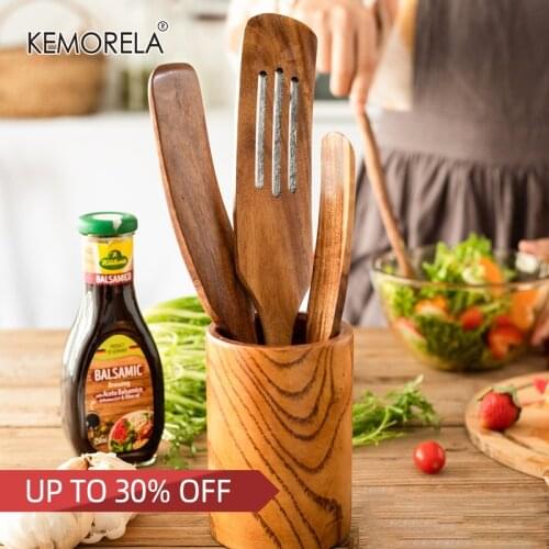 Teak Natural Wood Tableware Long Handle SpatulaTurner Non Stick Cooking Utensils Wooden Spatula Slotted Set Kitchen Tool Kit