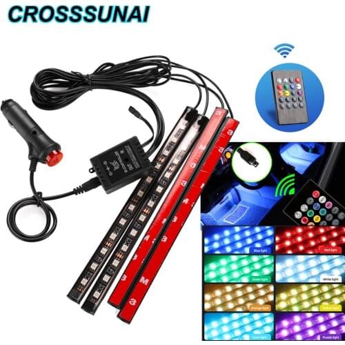 Colorful RGB DRL Car Interior Atmosphere Ambient Light With Cigar&Remote 12V Music Control LED Decorative Pathway Floor Lights
