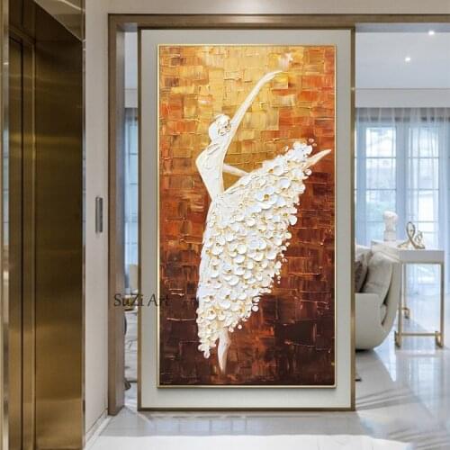 Hand Painted Modern Ballet Dancer Picture Knife Oil Painting On Canvas Large Size Abstract Wall Art For Wedding Home Decor