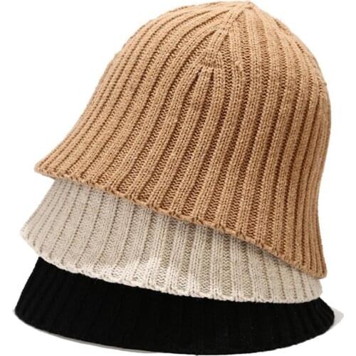 Knitted Hat Solid Color Women Winter Warm Knitted Basin Cap Japanese Bucket Fisherman Hat