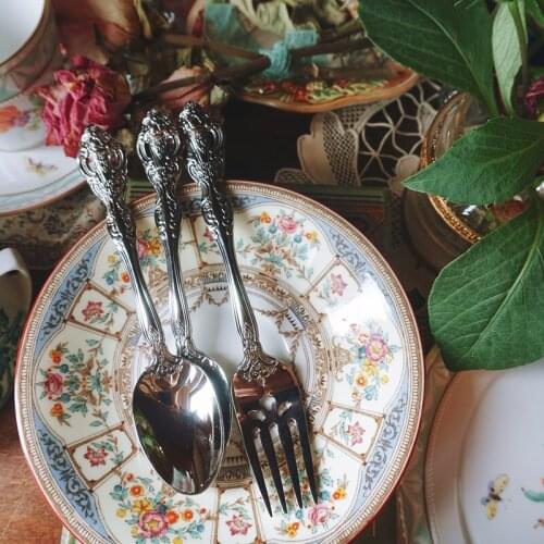 Dinner Spoon and Fork Tableware Set Classical Hollow Out Sculpture Stainless Steel Dinnerware Kitchen Eco Friendly Dining Bar