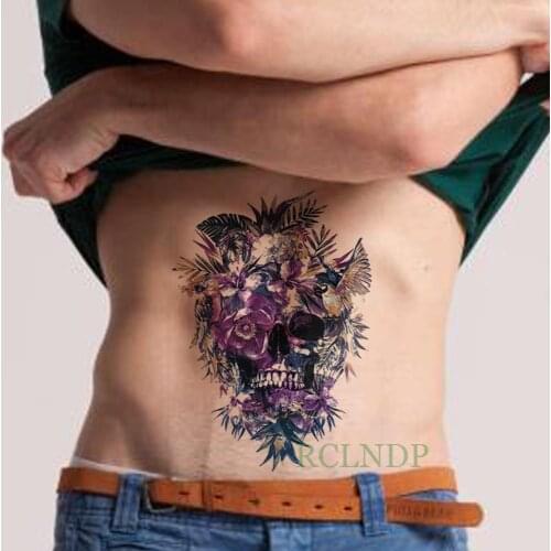 Waterproof Temporary Tattoo Sticker Skull head Flower Rose Fake Tatto Flash Tatoo Back Leg Arm belly big size for Women girl Men