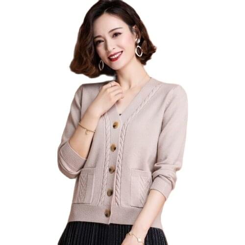 Knitted Cardigan Women 2021 Autumn Long Sleeve V Neck Womens Sweater Cardigan Female Single Breasted Jumper Pull Femme Blue Q75