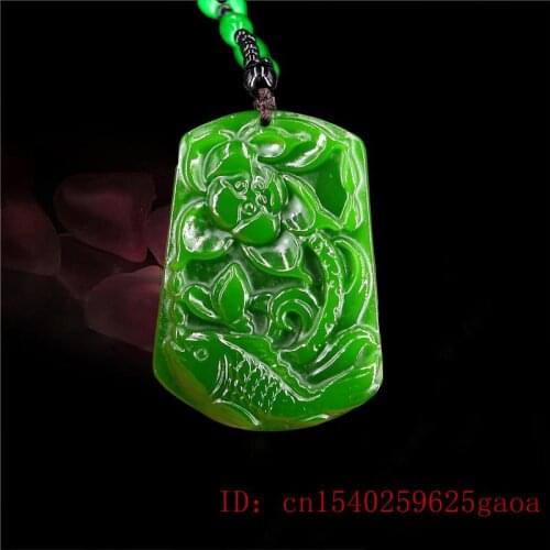 Green Jade Carp Pendant Gifts Fashion Natural Fish Amulet Jewelry Charm Jadeite Necklace Carved Chinese