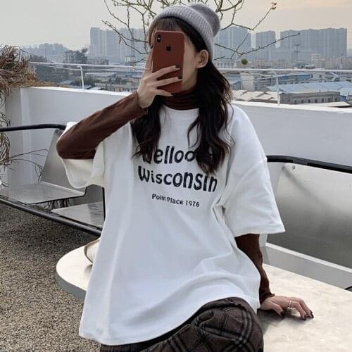 Womens T-shirts Tops Japanese Kawaii Ladies Ulzzang Loose Letter Print Lazy T-shirt Female Korean Harajuku Clothes For Women