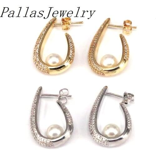 3Pairs New Trendy CZ Crystal White Simulated Pearl Stud Earrings For Women Girls Trendy Bohemia Beach Earrings