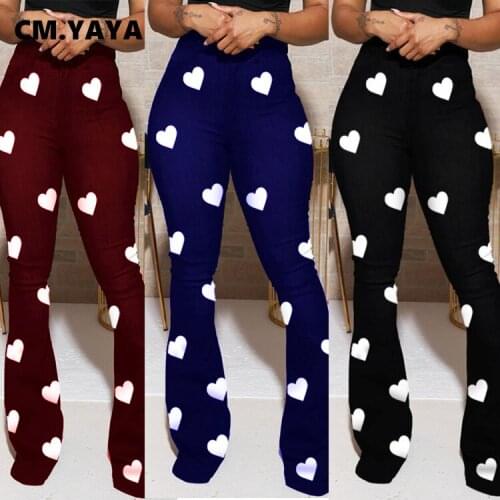 CM.YAYA Women Pants Skinny Elastic High Waist Full Length Flare Pants Plus Size Spring Casual Ladies Trousers New Fashion