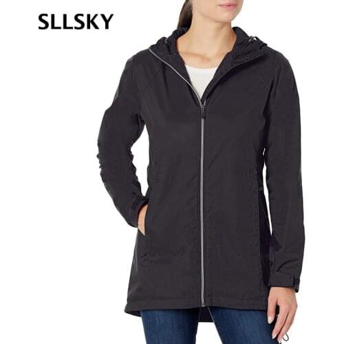 SLLSKY Waterproof Black Women Trench Coat Autumn New Zipper Long Female Hooded Windbreaker Loose Oversize Ladies Trench Jacket