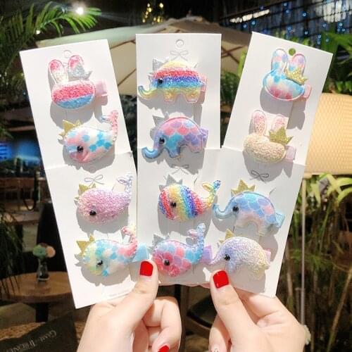 1Pair New Cute Random Colors Cartoon Rabbit Elephant Whale Hair Clips For Girls Sweet Hairpins Headband Fashion Hair Accessories