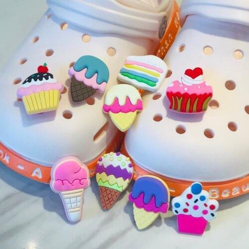 1Pcs Dessert Ice Cream Cake Shape Shoe Accessories PVC Shoes Buckle Fit Backpack Wristband Girls Kids Party X-mas GiftCroc Jibz