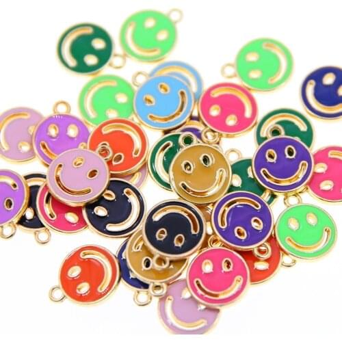 10Pcs/Lot 12*15mm Gold Color Tone Alloy Enamel Hollow out Cute Smiling Face Charms Pendant For DIY Earring Jewelry Ornament
