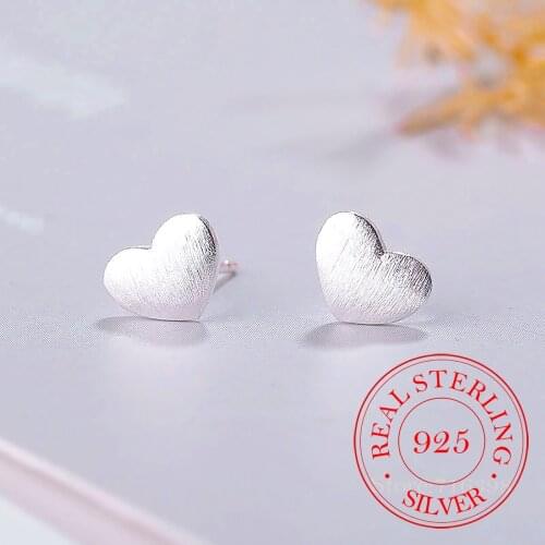 100% 925 Sterling Silver Heart Stud Earrings For Women sterling-silver-jewelry Female pendientes mujer moda
