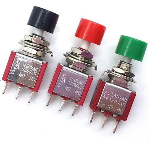 2pcs Red Black Green 3Pin C-NO-NC 6mm Mini Momentary Automatic return Push Button Switch 2A 250VAC/5A 120VAC Toggle Switches