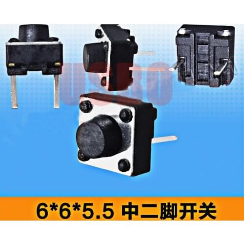 2 Middle Legs Wholasale Microswitch Tactile Push Button Switch Tact Thin Touch Switch Black 6*6*5.5mm