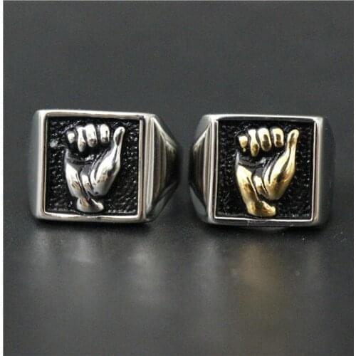 2016 Fashion 316L Stainless Steel Special Design Mens Golden Fashion President Vow Gesture Ring Cool Design Gesture Ring