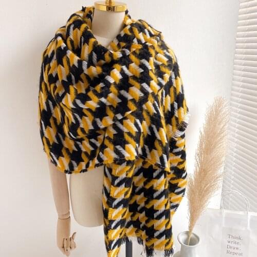 2020 Cashmere Scarf Houndstooth Print Winter Fashion Womens Fringed Shawl Plaid Long Scarf Brand Extra Large Wool Wrapped Pashm