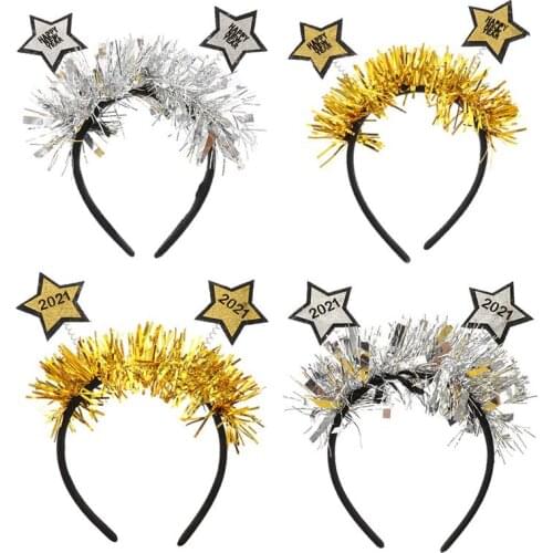 4Pcs Headband New Year 2021 Festival Headwear Hair Hoop Headpiece for Women Girls
