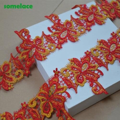 5Yds/Lot 10Cm Wide Red Yellow Mixed Hollow Style Floral Venise Lace Trim with Design for Wedding Bridal,Garment Decoration
