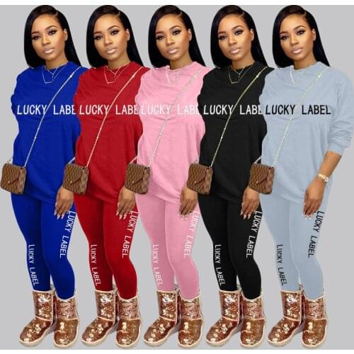 53ZH5269 Autumn Winter Women Casual Fashion Solid Letter Print Sports Two Piece Set Top and Pants Tracksuit Sweatsuit Outfits