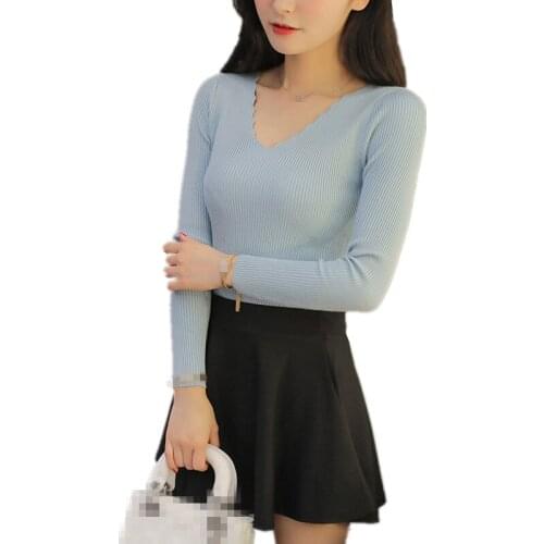 B3567 2020 spring and autumn new womens fashion knitted sweater slim v-neck pullover cheap wholesale free shipping