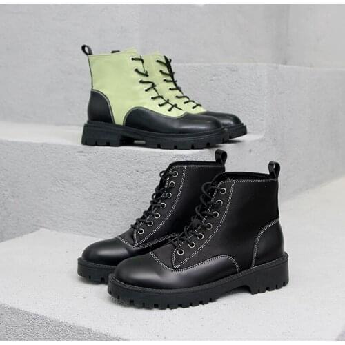 2021 New Boots for Women British Style Thick-soled Lace-up Combat Boots Women Trend Leather Womens Ankle Boots Botas Mujer