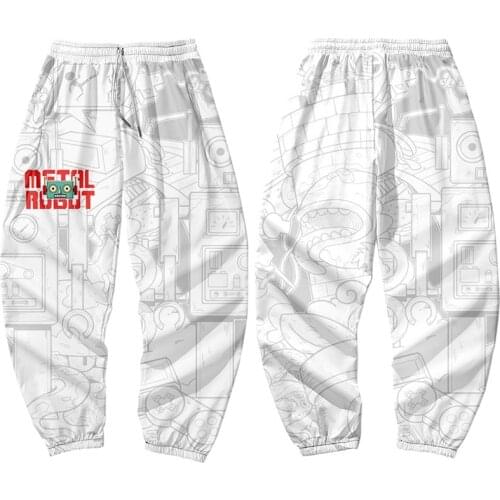 Robot Printed Men White Black Japanese Style Pocket Cargo Pants Joggers Harajuku Sweatpant Hip Hop Trousers Plus Size 6XL