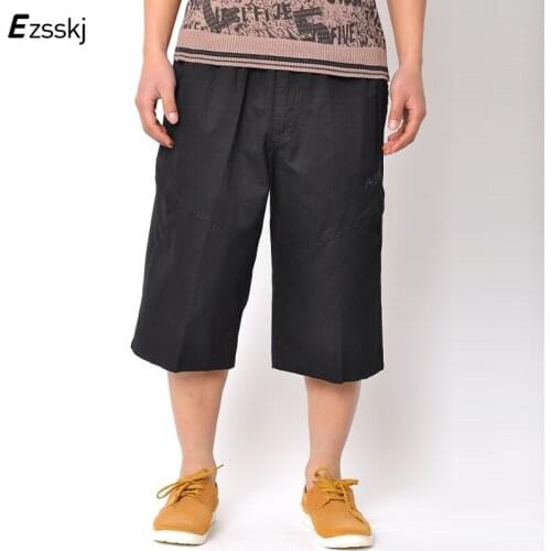 Summer 4XL 5XL 6XL Male Large Size Cotton Casual Pants Men Cropped Pants Loose Plus Size Trousers With Pocket